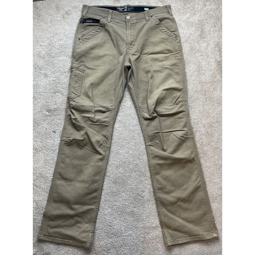Ariat Work Pants Mens 36x36 (Act 34)M4 Rebar Relaxed Boot Khaki Stretch Utility